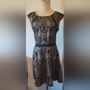 Trixxi Black and Beige Lace Mini Dress